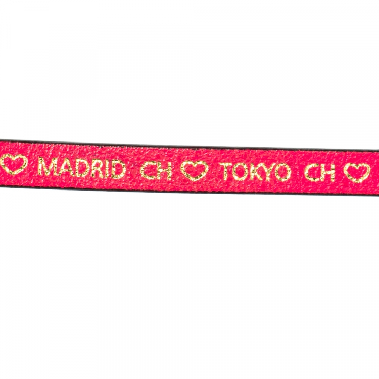 Pre Owned CH Carolina Herrera Pink Printed Leather Triple Wrap Bracelet
