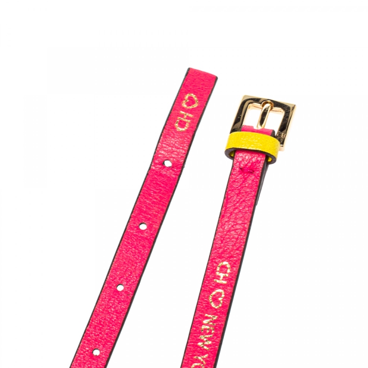 Pre Owned CH Carolina Herrera Pink Printed Leather Triple Wrap Bracelet
