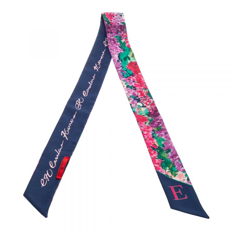 Pre Owned CH Carolina Herrera Floral ABCH Printed Silk Bandeau Scarf
