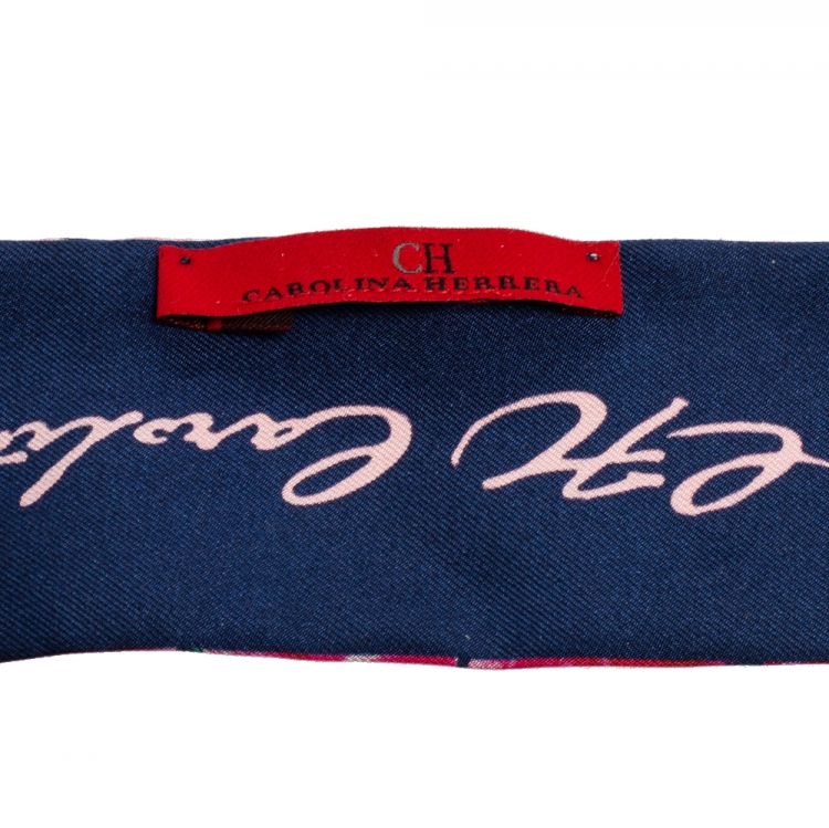 Pre Owned CH Carolina Herrera Floral ABCH Printed Silk Bandeau Scarf