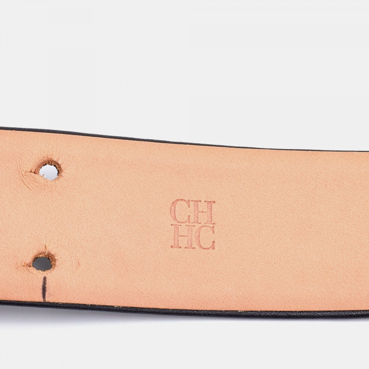 Pre Owned CH Carolina Herrera Black Leather Embellished Belt 85CM