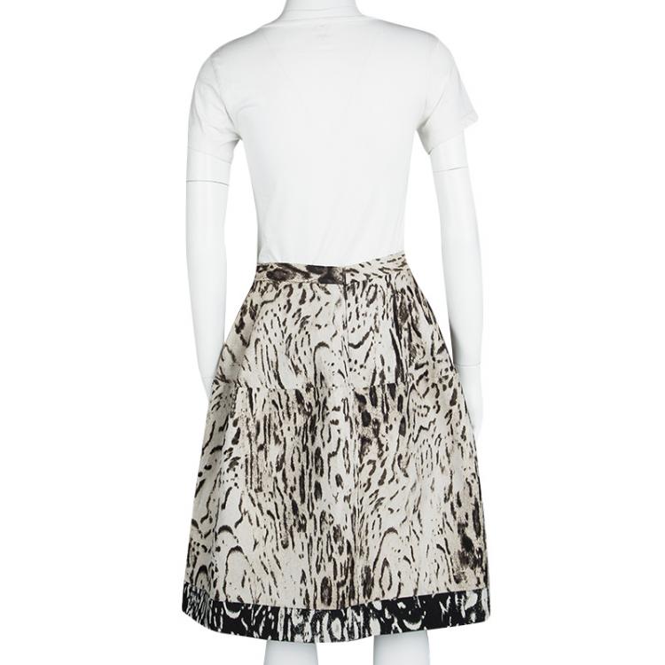 Pre Owned CH Carolina Herrera Beige Leopard Pattern Jacquard Skirt S