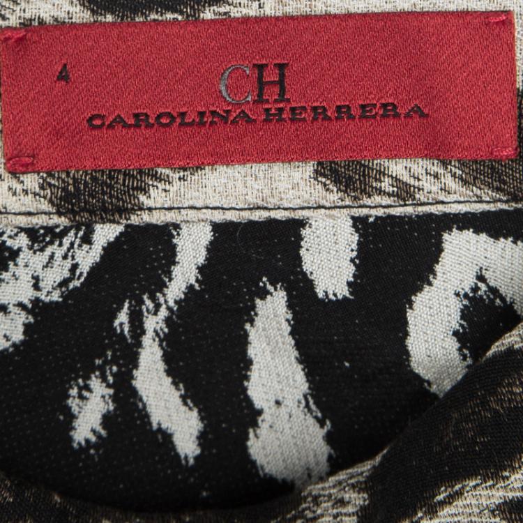 Pre Owned CH Carolina Herrera Beige Leopard Pattern Jacquard Skirt S