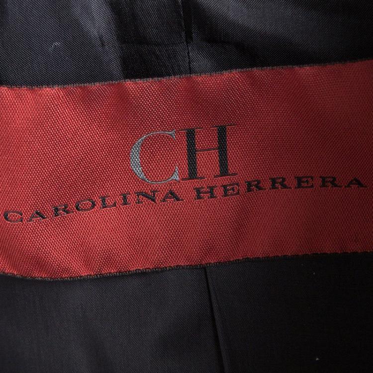 Pre Owned CH Carolina Herrera Navy Blue Velvet Contrast Piping Double Breasted Blazer M