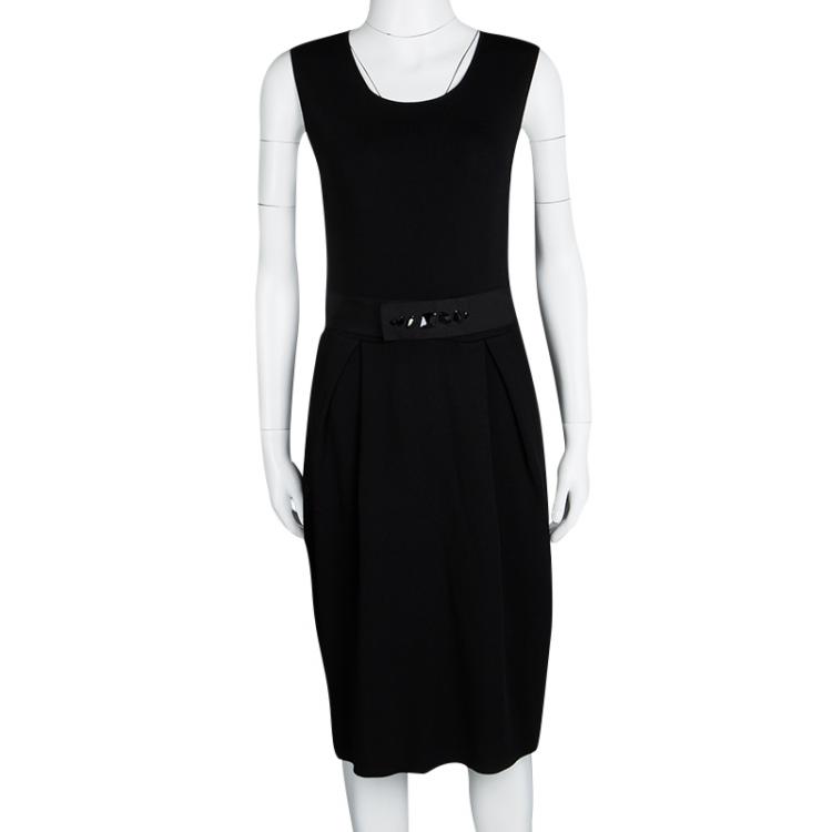 Pre Owned CH Carolina Herrera Black Knit Embellished Belt Detail Sleeveless Dress M