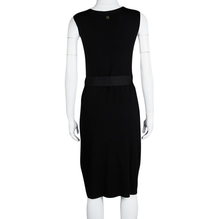 Pre Owned CH Carolina Herrera Black Knit Embellished Belt Detail Sleeveless Dress M