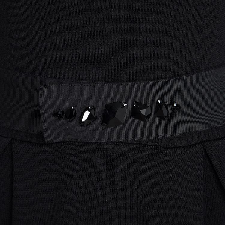 Pre Owned CH Carolina Herrera Black Knit Embellished Belt Detail Sleeveless Dress M