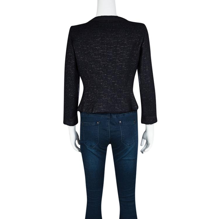 Pre Owned CH Carolina Herrera Navy Blue Textured Lurex Knit Cropped Jacket M