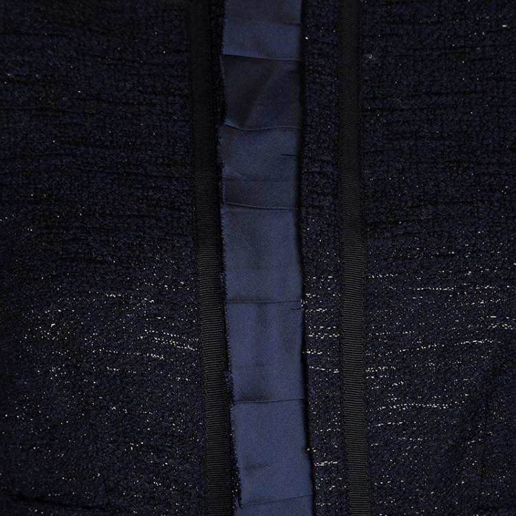 Pre Owned CH Carolina Herrera Navy Blue Textured Lurex Knit Cropped Jacket M