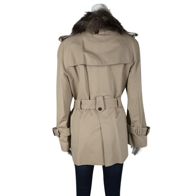 مملوكة مسبقًا CH Carolina Herrera Beige Raccoon Fur Detail Trench Coat M