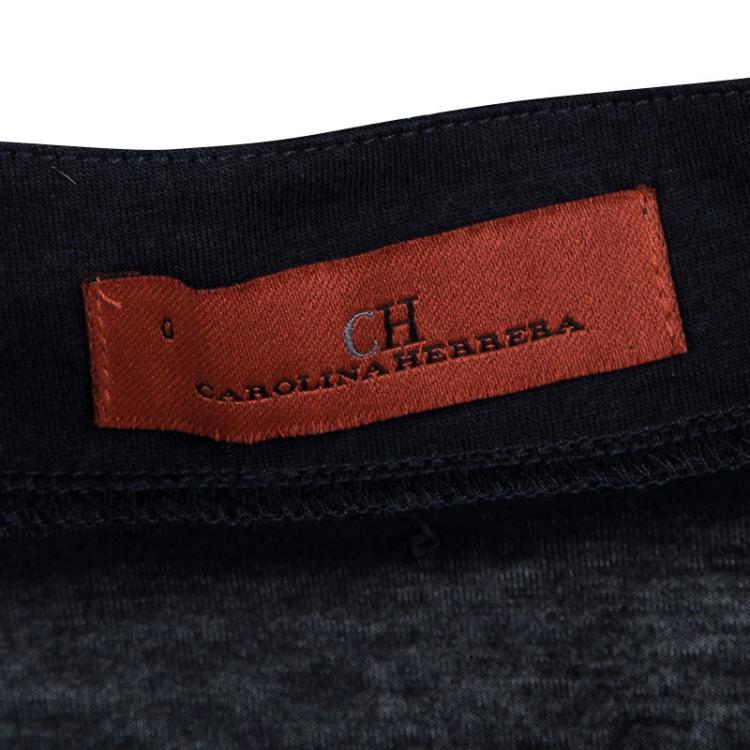 Pre Owned CH Carolina Herrera Navy Blue Short Sleeve Rope Belt Detail Lace Dress XS