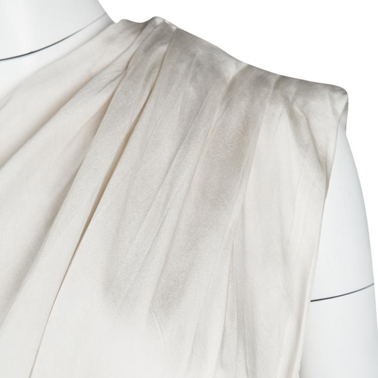 Pre Owned Carolina Herrera Monochrome Silk One Shoulder Belted Draped Evening Dress M