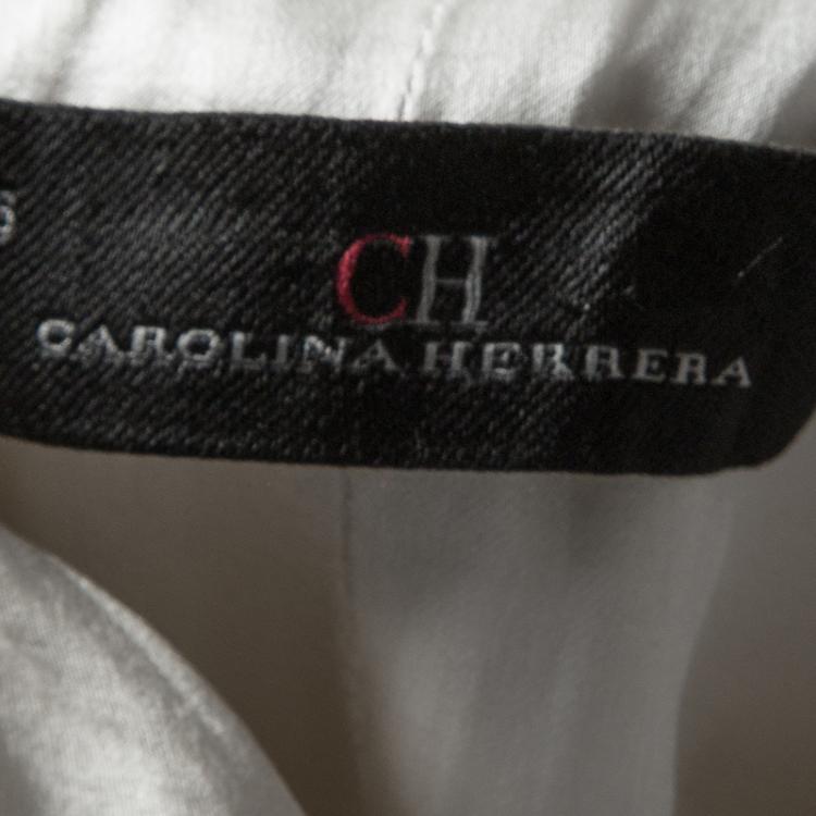 Pre Owned Carolina Herrera Monochrome Silk One Shoulder Belted Draped Evening Dress M