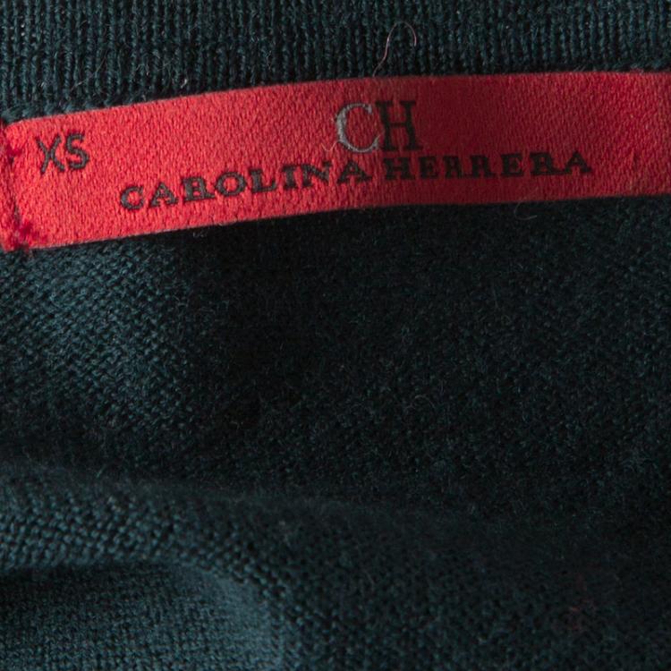 Pre Owned CH Carolina Herrera Bottle Green V Neck Wool Sweater XS