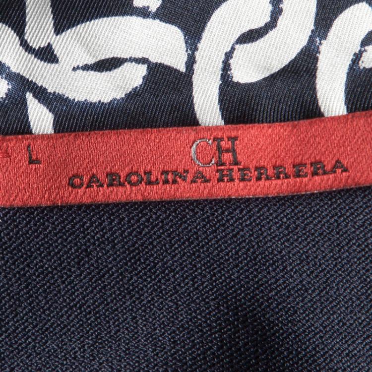 Pre Owned CH Carolina Herrera Navy Blue Contrast Faux Scarf Detail Sleeveless Top L