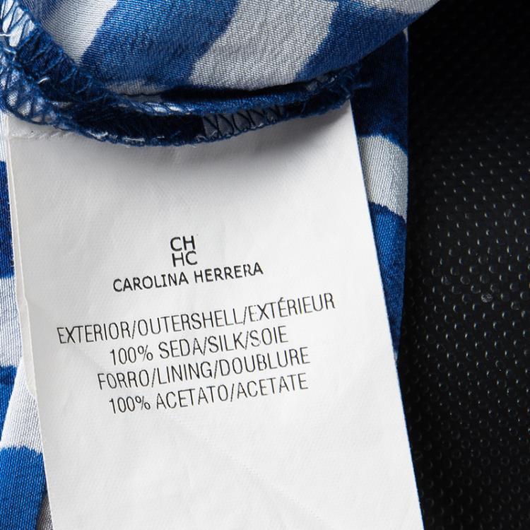 Pre Owned CH Carolina Herrera Blue And White Check Printed Silk Elasticized Waist Pants S