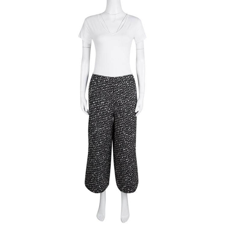 Pre Owned CH Carolina Herrera Monochrome Tweed Fringe Edged Slit Detail Culottes M
