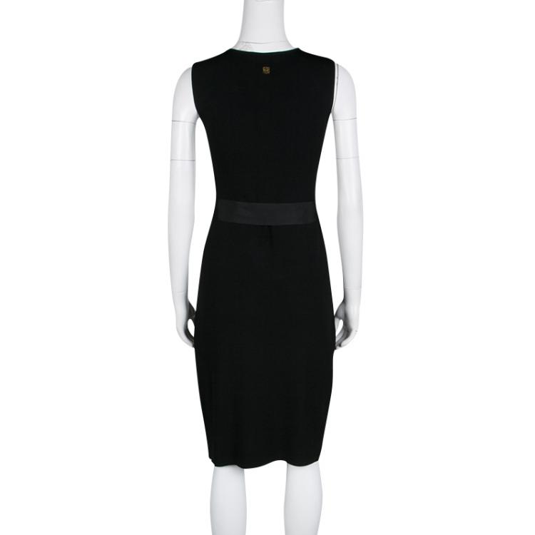 Pre Owned CH Carolina Herrera Black Knit Embellished Belt Detail Sleeveless Dress S