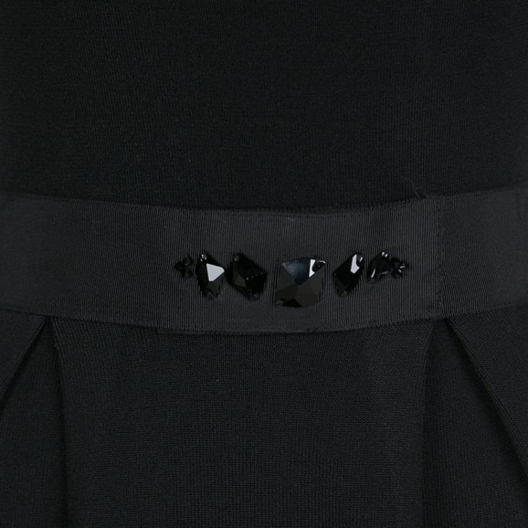 Pre Owned CH Carolina Herrera Black Knit Embellished Belt Detail Sleeveless Dress S