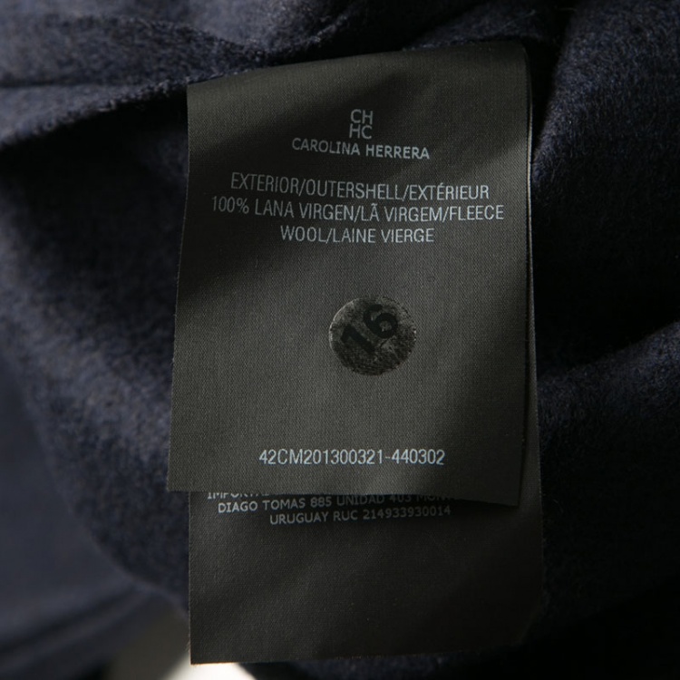 Pre Owned CH Carolina Herrera Navy Blue Fleece Wool Ruffle Detail Zip Front Jacket M