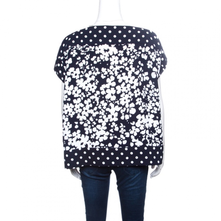 Pre Owned CH Carolina Herrera Navy and White Floral Print Square Top M
