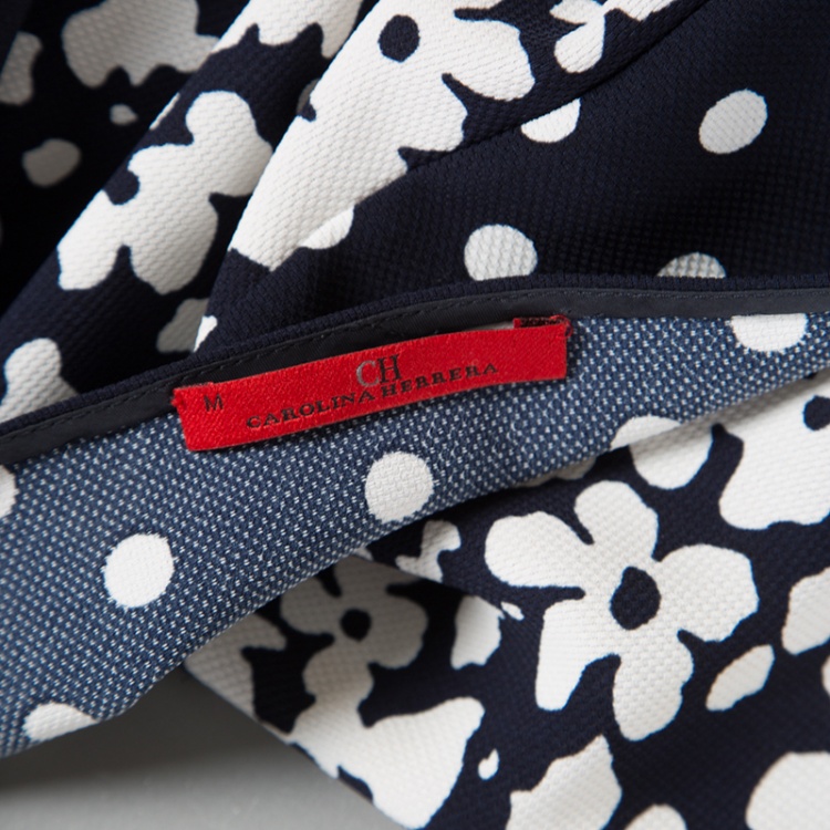 Pre Owned CH Carolina Herrera Navy and White Floral Print Square Top M