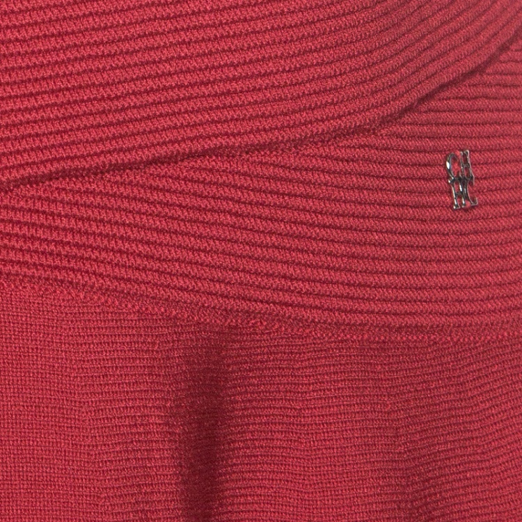 Pre Owned CH Carolina Herrera Red Knit Short Sleeve Peplum Top M