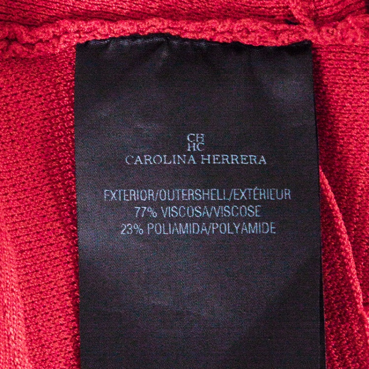 Pre Owned CH Carolina Herrera Red Knit Short Sleeve Peplum Top M