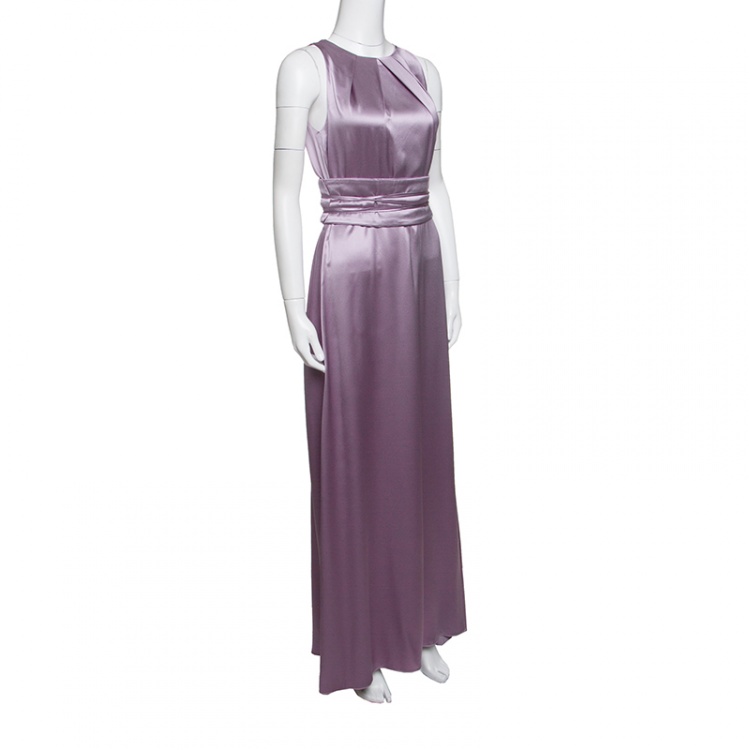 Pre Owned CH Carolina Herrera Purple Silk Satin Belted Sleeveless Gown M