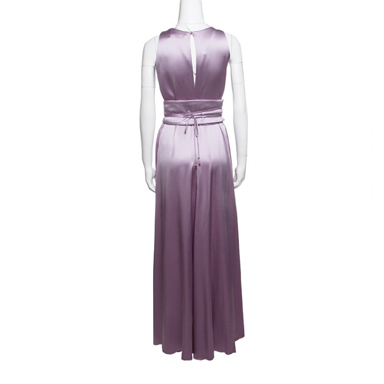 Pre Owned CH Carolina Herrera Purple Silk Satin Belted Sleeveless Gown M