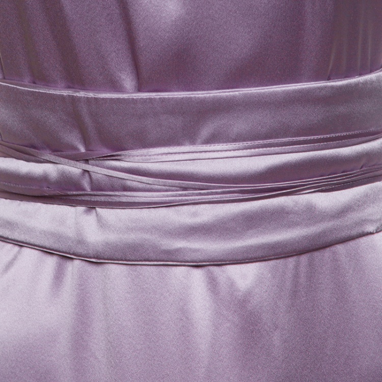 Pre Owned CH Carolina Herrera Purple Silk Satin Belted Sleeveless Gown M