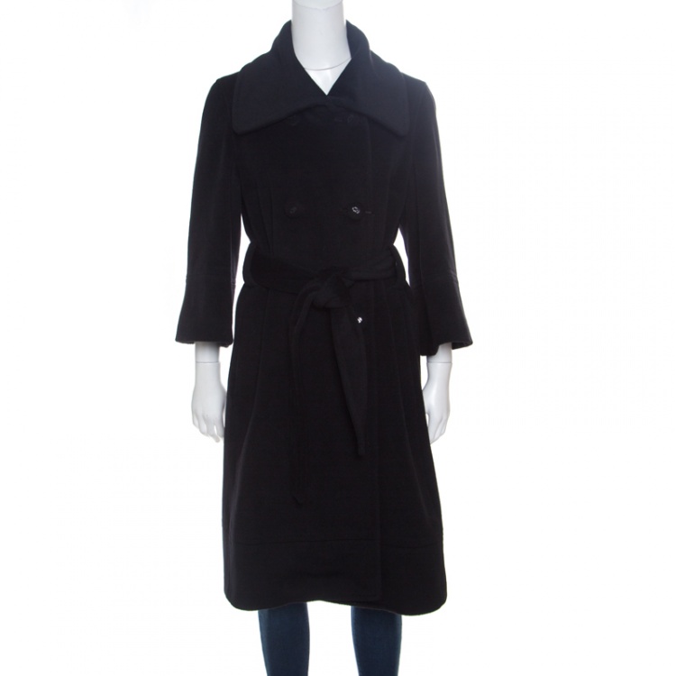 Pre Owned CH Carolina Herrera Black Wool and Angora Belted Coat  M