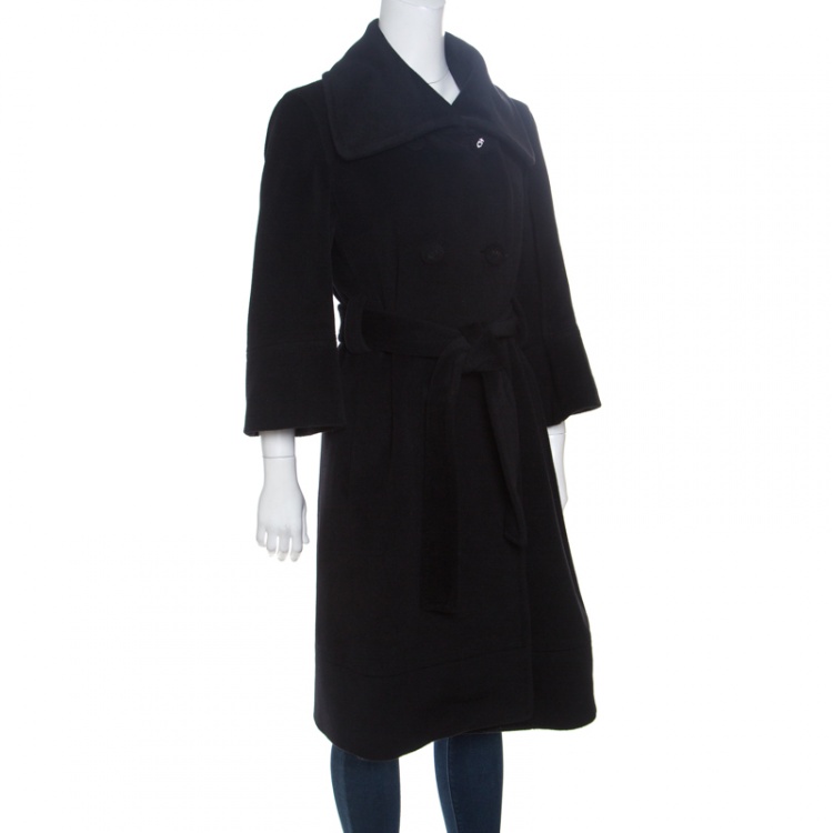Pre Owned CH Carolina Herrera Black Wool and Angora Belted Coat  M