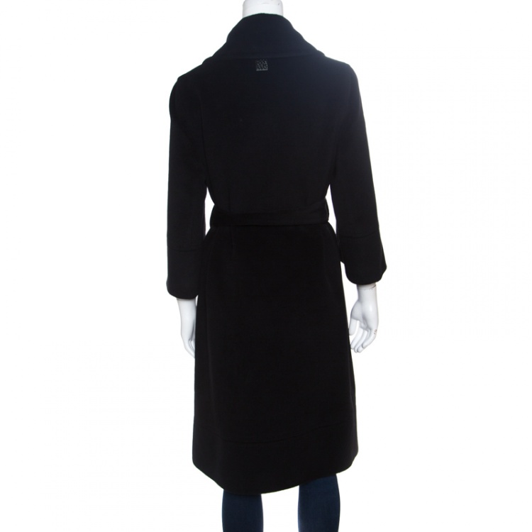Pre Owned CH Carolina Herrera Black Wool and Angora Belted Coat  M