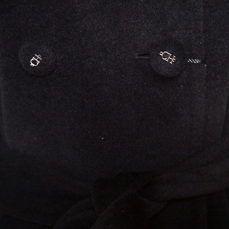 Pre Owned CH Carolina Herrera Black Wool and Angora Belted Coat  M