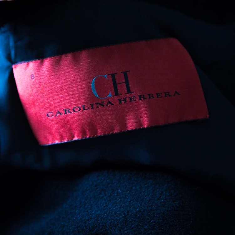 Pre Owned CH Carolina Herrera Black Wool and Angora Belted Coat  M