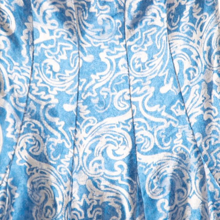 Pre Owned CH Carolina Herrera Blue Floral Brocade Strapless Fit and Flare Dress XS