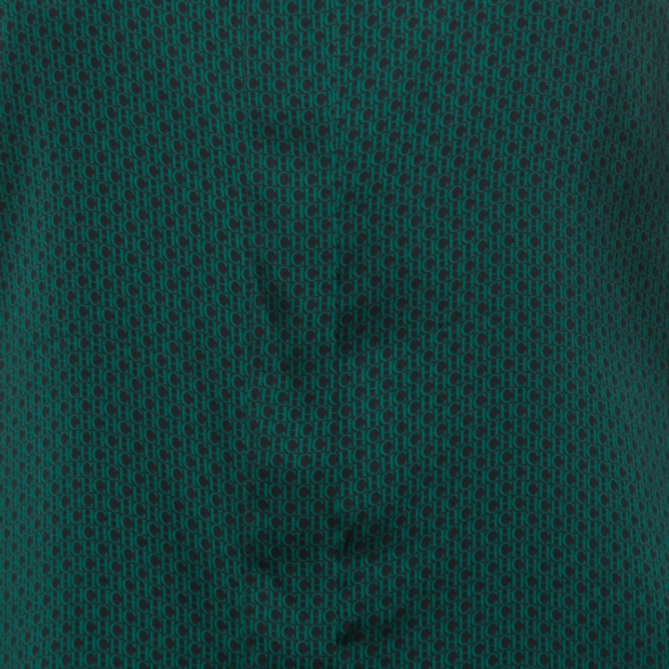 Pre Owned CH Carolina Herrera Black and Green Logo Printed Satin Long Sleeve Shirt S