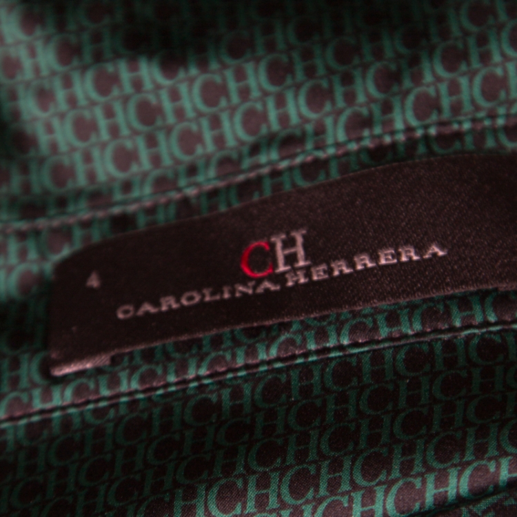 Pre Owned CH Carolina Herrera Black and Green Logo Printed Satin Long Sleeve Shirt S