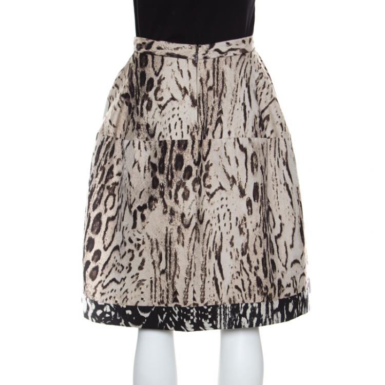 Pre Owned CH Carolina Herrera Beige Leopard Pattern Jacquard Skirt S