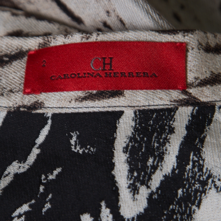 Pre Owned CH Carolina Herrera Beige Leopard Pattern Jacquard Skirt S
