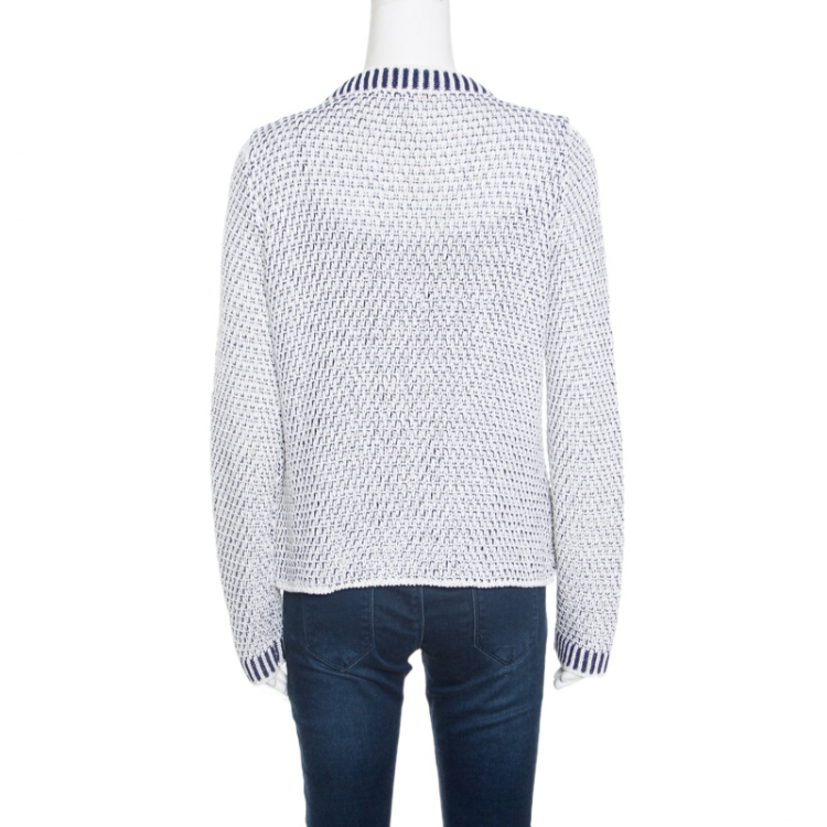 Pre Owned CH Carolina Herrera White and Navy Blue Textured Jacket M