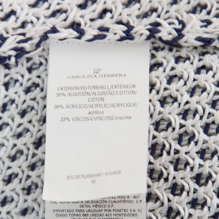 Pre Owned CH Carolina Herrera White and Navy Blue Textured Jacket M
