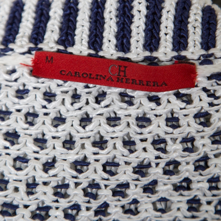 Pre Owned CH Carolina Herrera White and Navy Blue Textured Jacket M