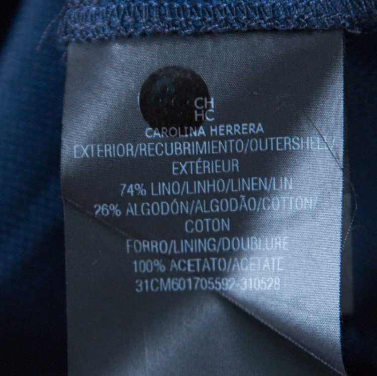 Pre Owned CH Carolina Herrera  Navy Blue Linen and Cotton Flared High Waist Trousers M