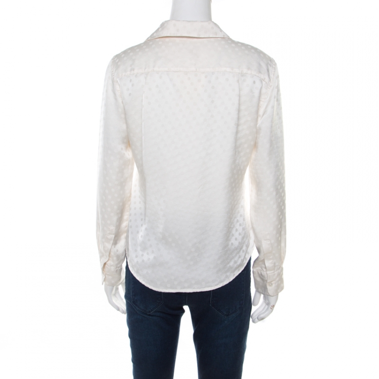 Pre Owned CH Carolina Herrera Off White Dotted Silk Long Sleeve Shirt M