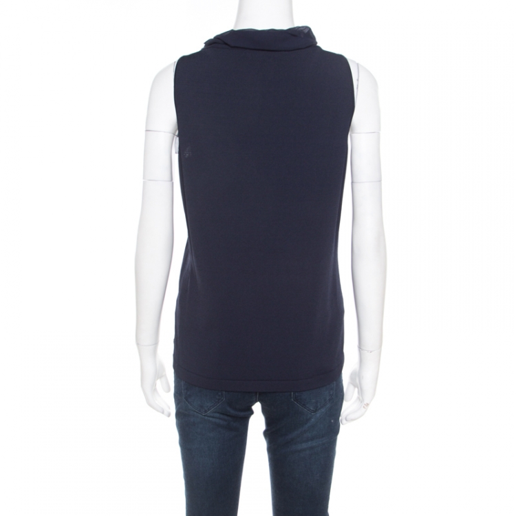 مملوكة مسبقًا CH Carolina Herrera Navy Blue Knit Draped Neck Sleeveless Top M