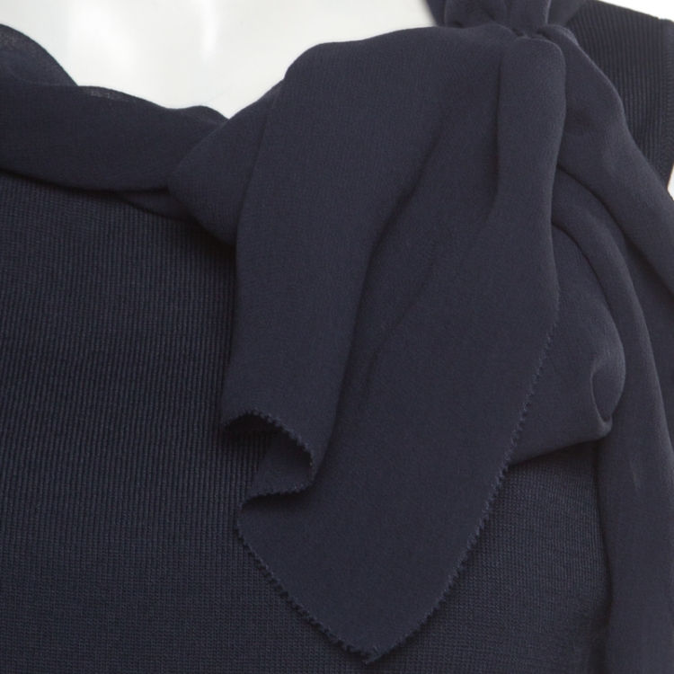 مملوكة مسبقًا CH Carolina Herrera Navy Blue Knit Draped Neck Sleeveless Top M