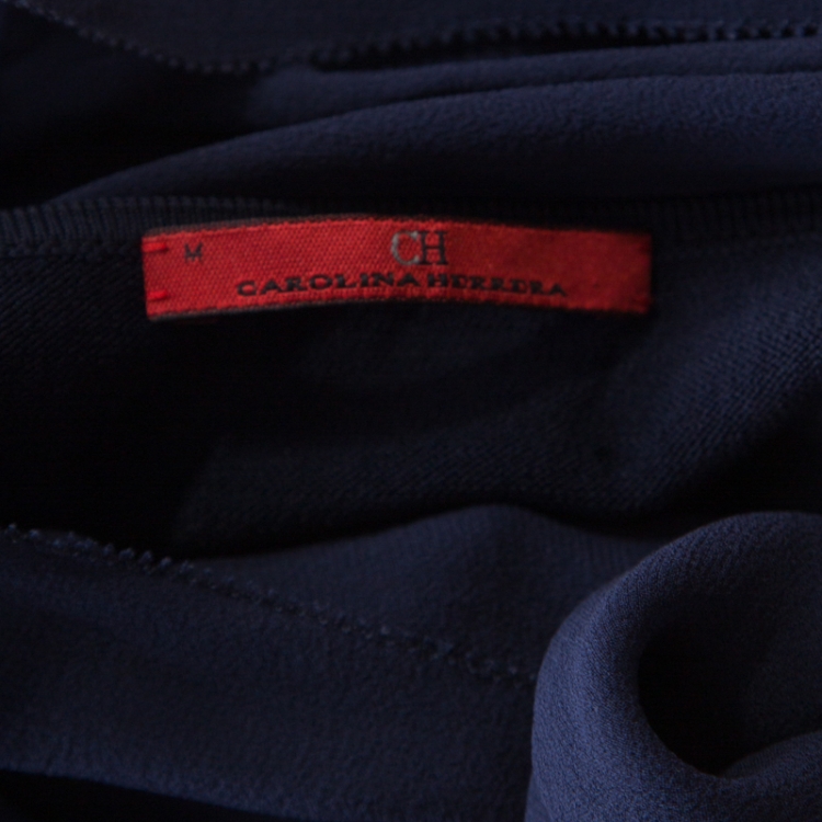 مملوكة مسبقًا CH Carolina Herrera Navy Blue Knit Draped Neck Sleeveless Top M