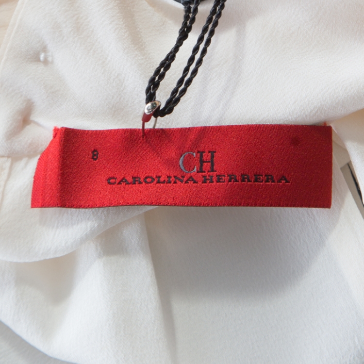 Pre Owned CH Carolina Herrera Cream Silk Twist Collar Detail Long Sleeve Blouse M